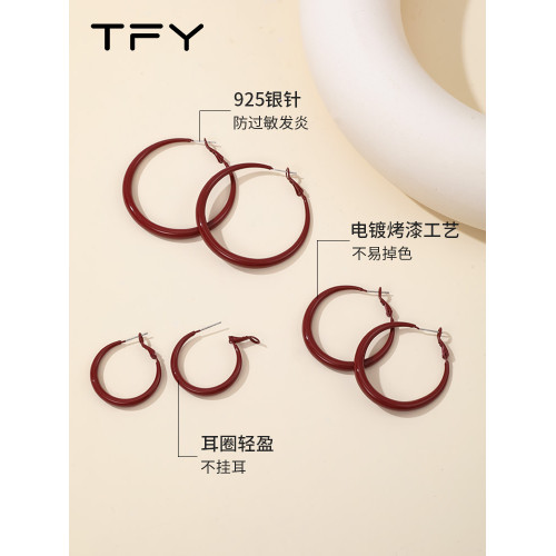 紅色港風大圈耳環圈圈女2026新款圓臉顯臉小大圓圈復古耳飾素耳釘 紅色港風大圈耳環圈圈女2026新款圓臉顯臉小大圓圈復古耳飾素耳釘
