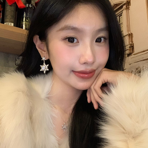 閃鋯雙雪花耳環女精緻小巧耳釘輕奢高級感獨特漂亮耳飾無耳洞耳夾
