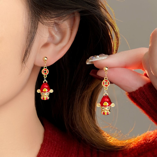 財神新年過年喜慶無耳洞耳夾耳環女適合冬天的耳飾秋冬高級感耳釘