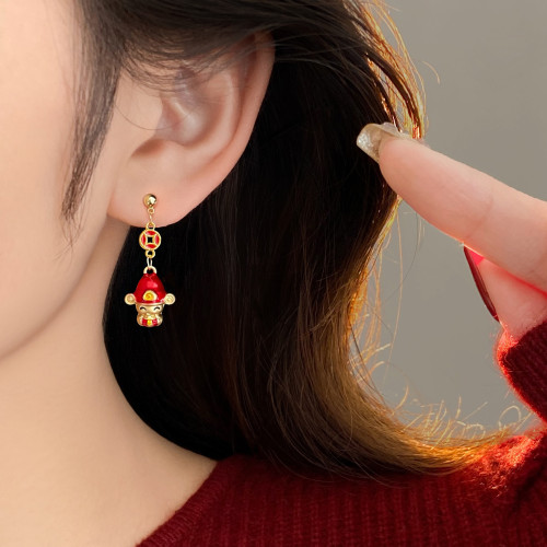 財神新年過年喜慶無耳洞耳夾耳環女適合冬天的耳飾秋冬高級感耳釘