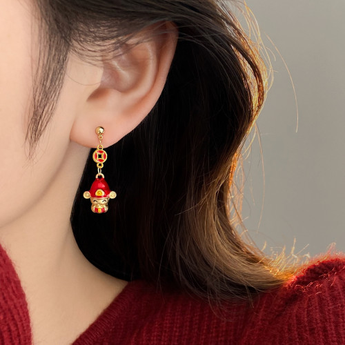 財神新年過年喜慶無耳洞耳夾耳環女適合冬天的耳飾秋冬高級感耳釘