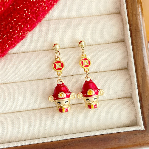 財神新年過年喜慶無耳洞耳夾耳環女適合冬天的耳飾秋冬高級感耳釘