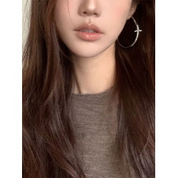 誇張閃鑽十字架素圈大圓環7cm耳環小衆設計高級感耳釘顯臉小耳夾