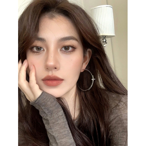 誇張閃鑽十字架素圈大圓環7cm耳環小衆設計高級感耳釘顯臉小耳夾