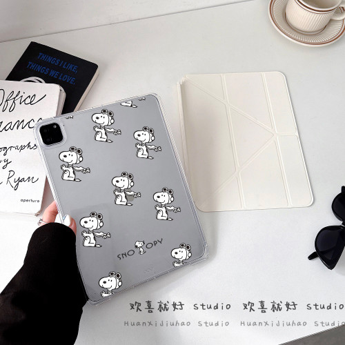 可拆卸滑軌適用iPad保護殼黑白史努比2025年Pro11/13防彎Air7/6代10代10.9寸9代10.2寸7/8代mini7筆槽12.9寸