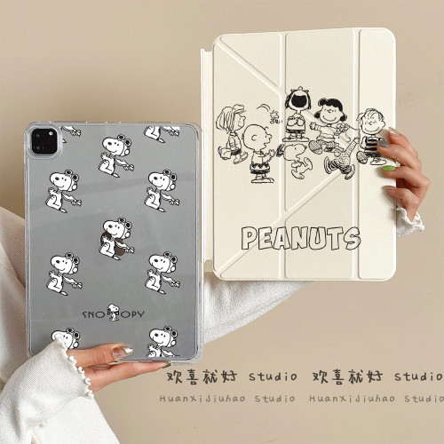 可拆卸滑軌適用iPad保護殼黑白史努比2025年Pro11/13防彎Air7/6代10代10.9寸9代10.2寸7/8代mini7筆槽12.9寸