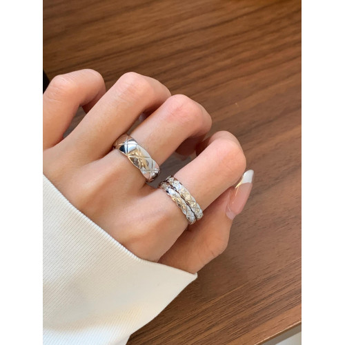 小香風cococruch菱格紋戒指女18K玫瑰金經典窄寬戒曡戴Jennie同款