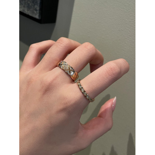 小香風cococruch菱格紋戒指女18K玫瑰金經典窄寬戒曡戴Jennie同款