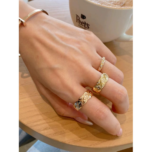 小香風cococruch菱格紋戒指女18K玫瑰金經典窄寬戒曡戴Jennie同款