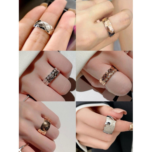 小香風cococruch菱格紋戒指女18K玫瑰金經典窄寬戒曡戴Jennie同款