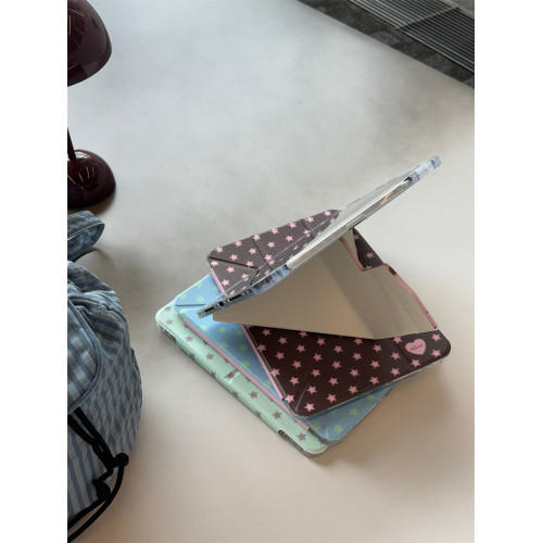 ins韓風撞色星星適用ipad10平板套磁吸蘋果Air13寸搭釦3+y折保護殼air456防彎摔mini7透明9代亞克力10.2寸女