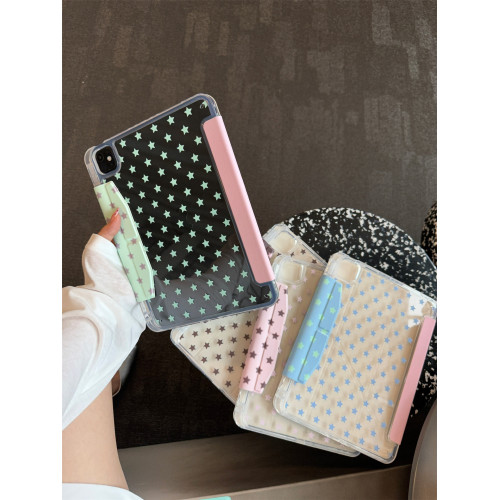 ins韓風撞色星星適用ipad10平板套磁吸蘋果Air13寸搭釦3+y折保護殼air456防彎摔mini7透明9代亞克力10.2寸女