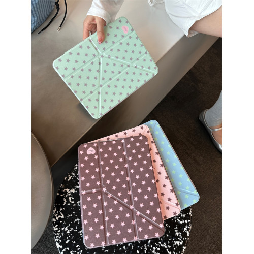ins韓風撞色星星適用ipad10平板套磁吸蘋果Air13寸搭釦3+y折保護殼air456防彎摔mini7透明9代亞克力10.2寸女