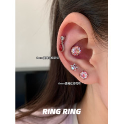 耳骨釘華子醫用鈦鋼紅色耳釘養耳洞爆閃耳蝸釘耳飾女RINGRING商店