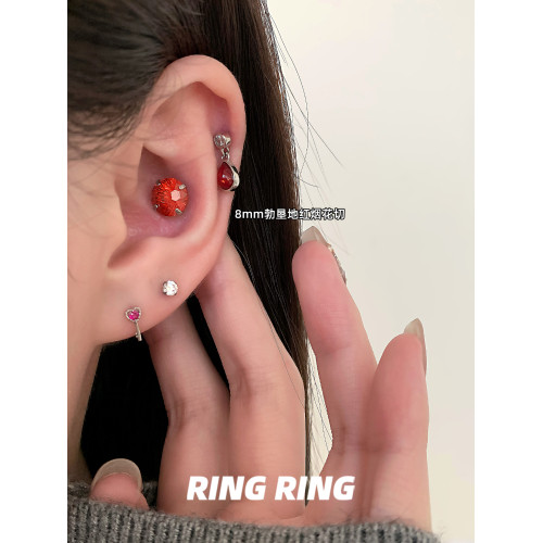 耳骨釘華子醫用鈦鋼紅色耳釘養耳洞爆閃耳蝸釘耳飾女RINGRING商店