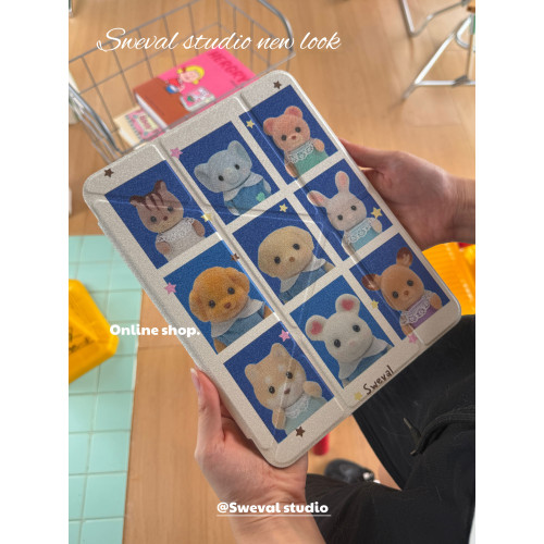 甜味山穀證件照森貝兒可愛韓國ins風感皮革平板保護殼防彎亞克力背板適用於ipad蘋果pro2022air456mini67