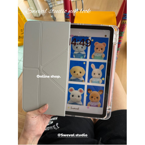 甜味山穀證件照森貝兒可愛韓國ins風感皮革平板保護殼防彎亞克力背板適用於ipad蘋果pro2022air456mini67