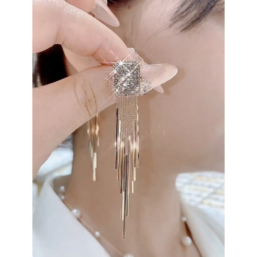 原創設計感金色長款流蘇耳釘耳環女奢華鑲鑽氣質配飾2025新款耳墜