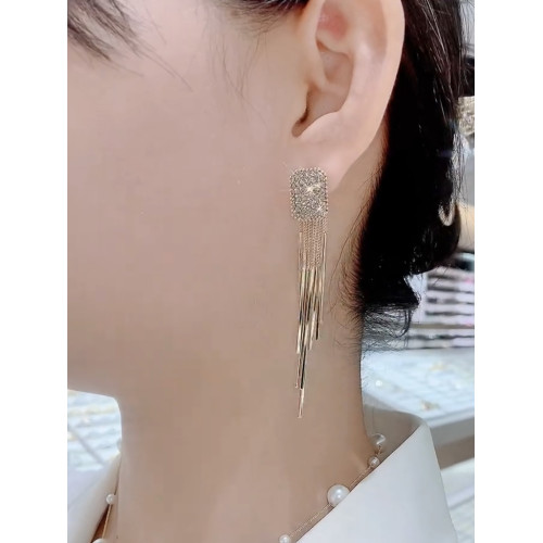 原創設計感金色長款流蘇耳釘耳環女奢華鑲鑽氣質配飾2025新款耳墜