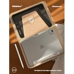 Okkke日系無印風IPAD360度旋轉帶筆槽 高級三折曡保護殼適用air4/5/6/7平板殼Mini平板Pro9.7/11/12簡約設計