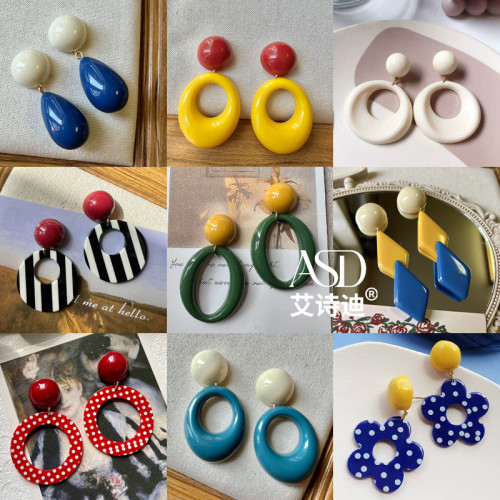 80年代復古港風懷舊耳環女輕奢高級感氣質耳釘耳飾女童假耳墜耳夾