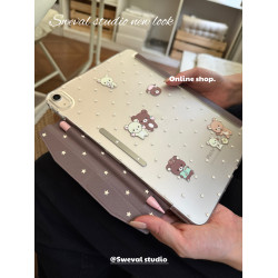 甜味山穀筆袋款～秋冬咖啡輕松熊可愛卡通日系平板保護殼防彎磨砂亞克力背板適用於ipad蘋果air456pro2022