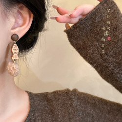 小貓與魚~可愛木質耳環女復古小衆設計耳釘耳墜2026巨好看耳飾品