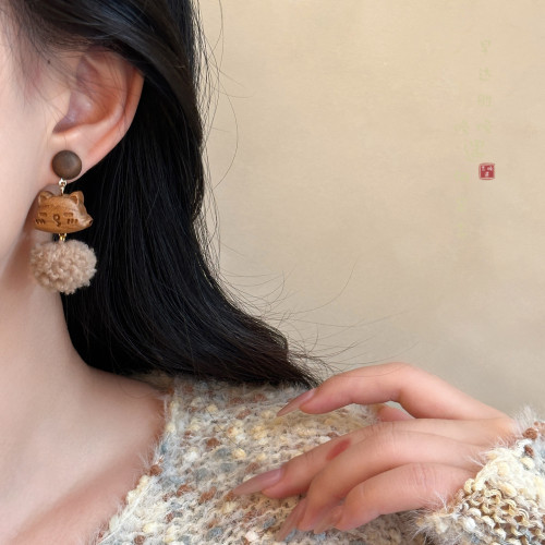 小貓與魚~可愛木質耳環女復古小衆設計耳釘耳墜2026巨好看耳飾品