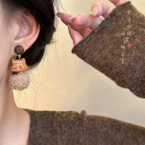 小貓與魚~可愛木質耳環女復古小衆設計耳釘耳墜2026巨好看耳飾品