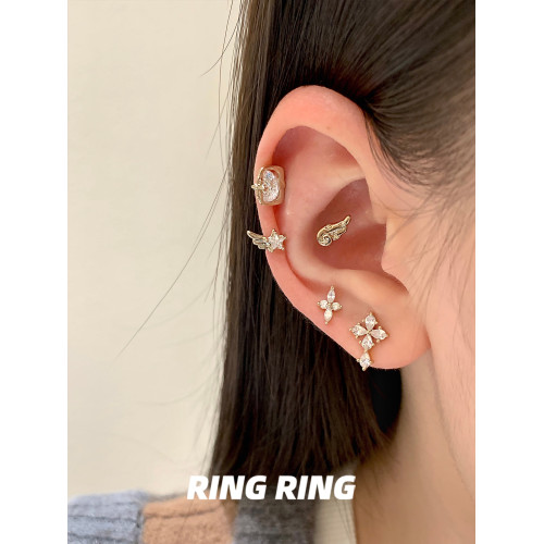 RINGRING商店耳骨釘醫用鈦鋼耳釘養耳洞耳蝸釘秋冬金色耳飾女耳圈