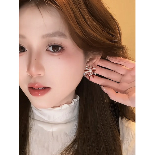 s925銀針閃鑽菸花耳環輕奢小衆復古耳釘新款獨特個性高級耳飾新款