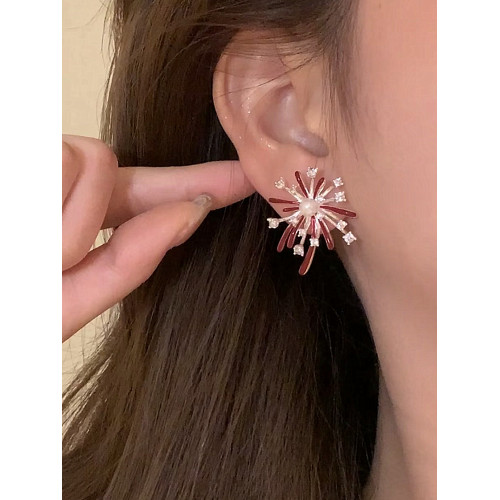 s925銀針閃鑽菸花耳環輕奢小衆復古耳釘新款獨特個性高級耳飾新款