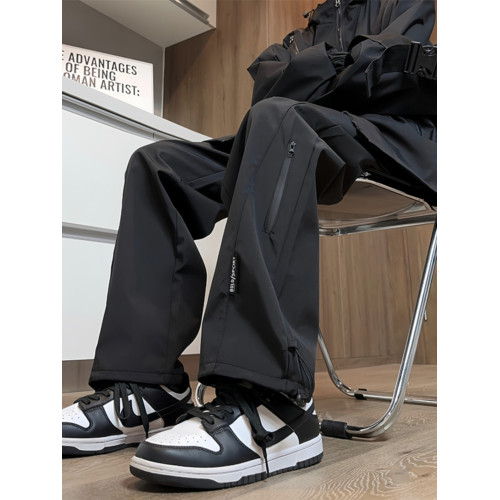 沖鋒褲男士潮牌秋冬加絨新款防風寬鬆直筒運動工裝休閒大碼長褲子