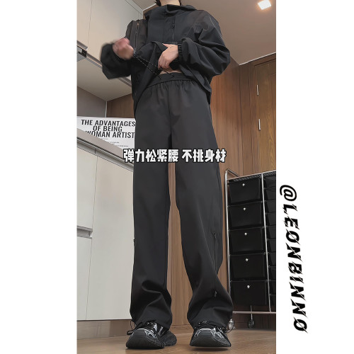 沖鋒褲男士潮牌秋冬加絨新款防風寬鬆直筒運動工裝休閒大碼長褲子