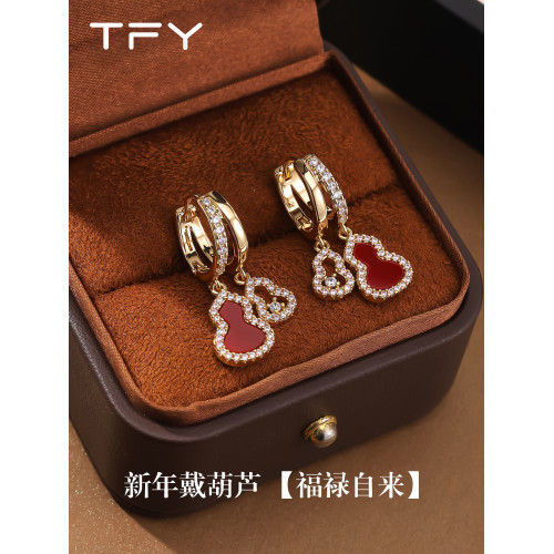 新年葫蘆耳環2026輕奢高級感氣質耳釘本命年紅色耳飾女新中式耳墜