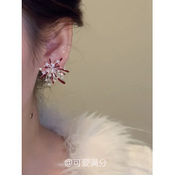 「絢爛綻放」新年紅色滴釉菸花珍珠耳釘爆閃精緻顯白氣質閃鑽耳飾