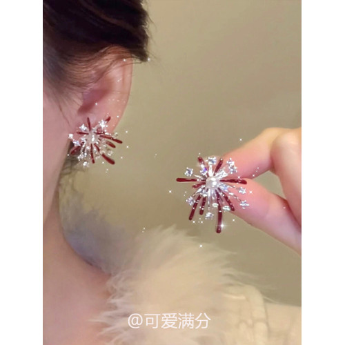 「絢爛綻放」新年紅色滴釉菸花珍珠耳釘爆閃精緻顯白氣質閃鑽耳飾 「絢爛綻放」新年紅色滴釉菸花珍珠耳釘爆閃精緻顯白氣質閃鑽耳飾