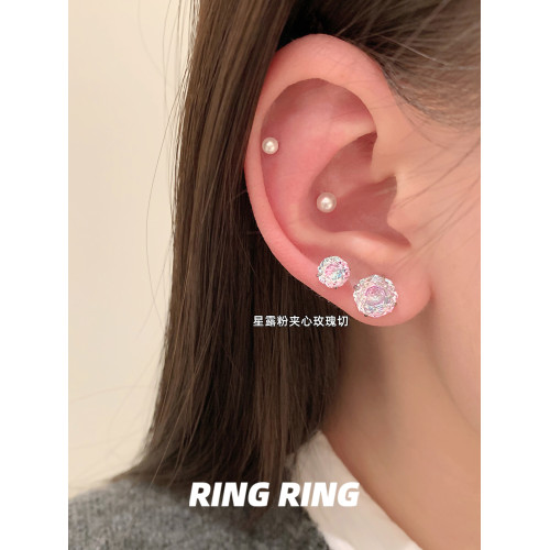 RINGRING商店藍粉色耳釘鈦合金耳骨釘醫用鈦鋼耳蝸釘爆閃華子耳飾