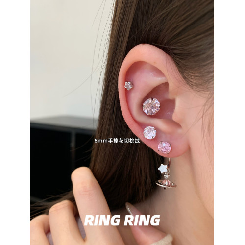 RINGRING商店藍粉色耳釘鈦合金耳骨釘醫用鈦鋼耳蝸釘爆閃華子耳飾
