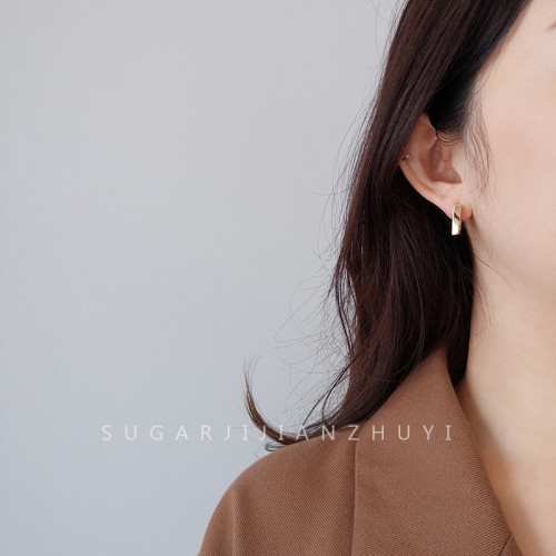 SUGAR 個性簡約冷淡風925銀針幾何金屬方形高級感小衆設計耳釘女