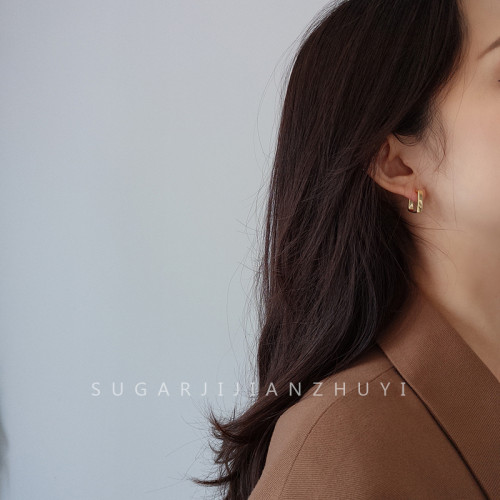 SUGAR 個性簡約冷淡風925銀針幾何金屬方形高級感小衆設計耳釘女