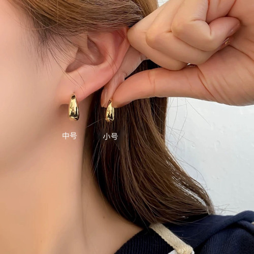 高級感簡約小巧金色圈圈耳釦冷淡風ins金屬小水滴耳環時髦耳飾女