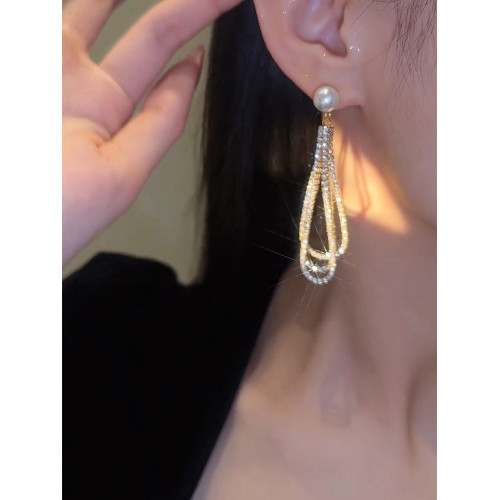 高級感長款滿鑽流蘇耳墜925銀針珍珠耳環時尚大氣設計感氣質耳飾