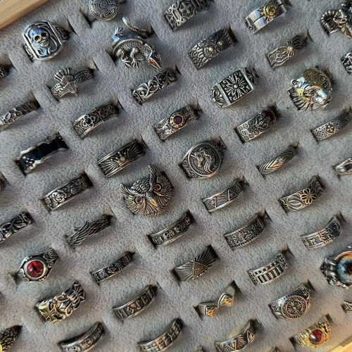 歐美做舊復古男戒指龐克小衆開口可調節嘻哈指環食指戒指寬面女潮