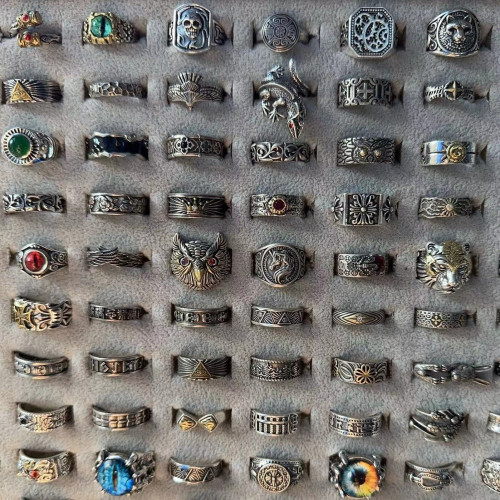 歐美做舊復古男戒指龐克小衆開口可調節嘻哈指環食指戒指寬面女潮