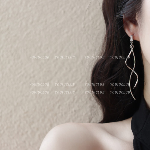 YOUJUclub-優雅閃耀~高級感簡約線條長款氣質優雅耳環蚊香盤耳夾