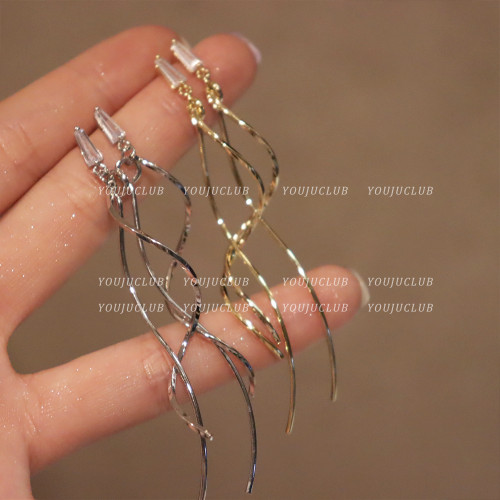 YOUJUclub-優雅閃耀~高級感簡約線條長款氣質優雅耳環蚊香盤耳夾