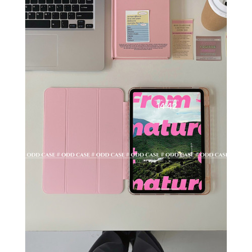 odd/ 平板保護套pro11/10.9寸吸磁繙蓋三折/休眠9.7寸/10.2/air5/10代支架/防摔全包ipad硬殼MINI6粉色