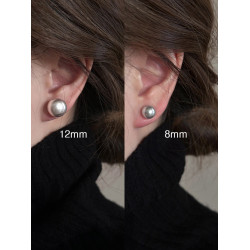 灰色饅頭珍珠耳釘女輕奢高級感小衆銀針耳環2025新款爆款氣質耳飾