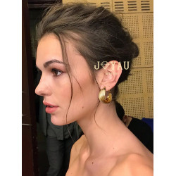 JOYAU凱拉 金屬多層大圓圈耳環無痛耳夾s925銀針歐美龐克個性耳圈